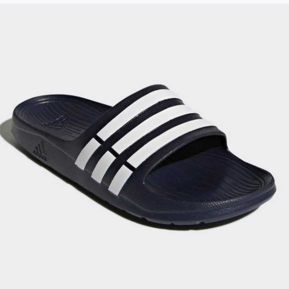 dark blue adidas slides